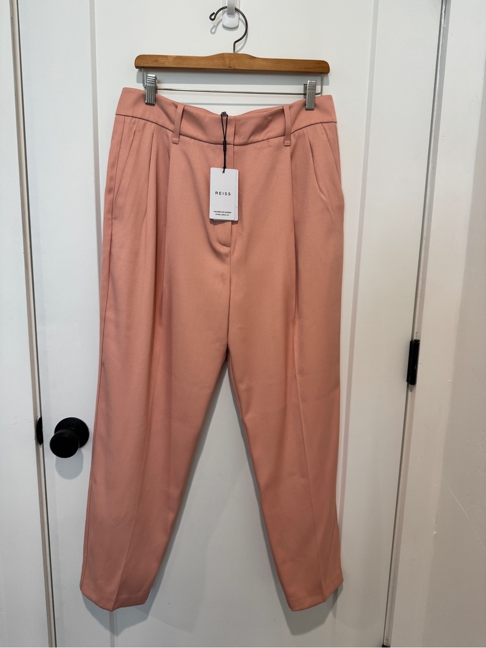Reiss Pleated Tapered Trousers in Blush Pink